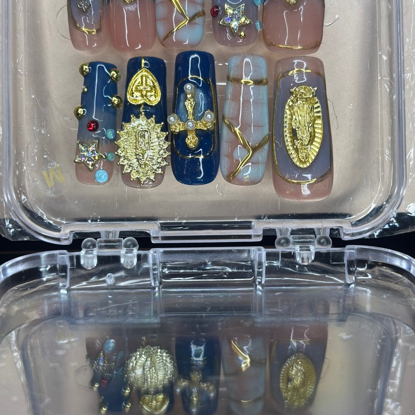 Blue and Gold Acrylic Press on Nails