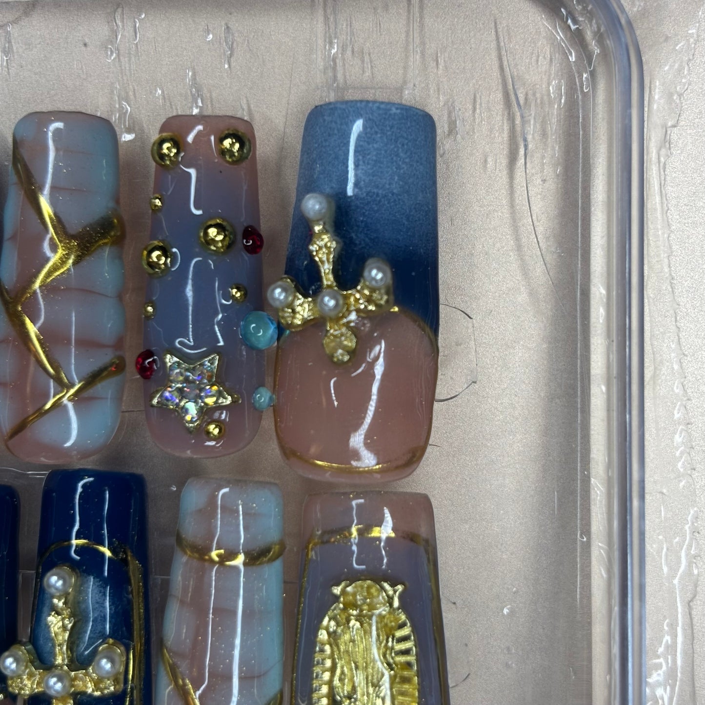 Blue and Gold Acrylic Press on Nails