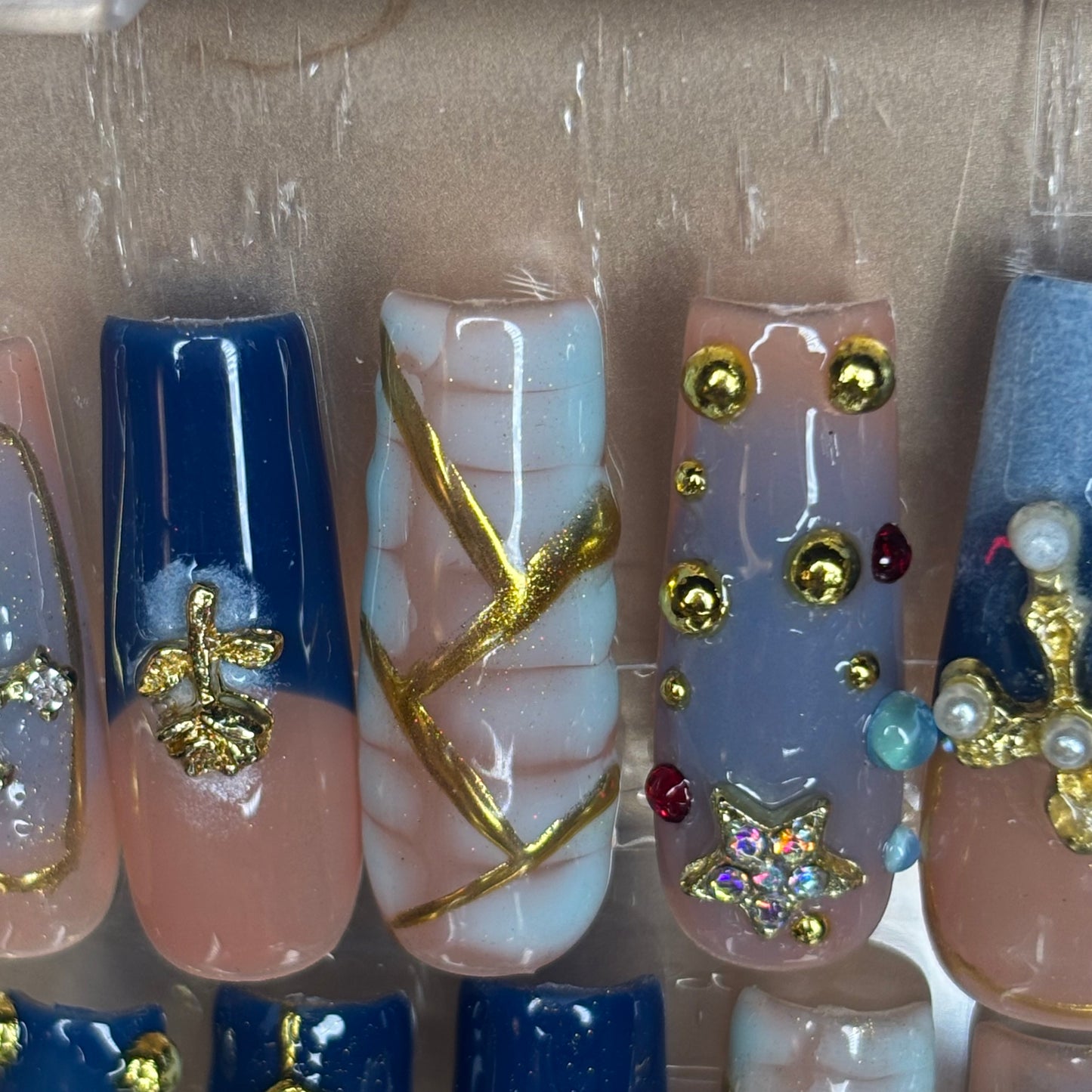 Blue and Gold Acrylic Press on Nails