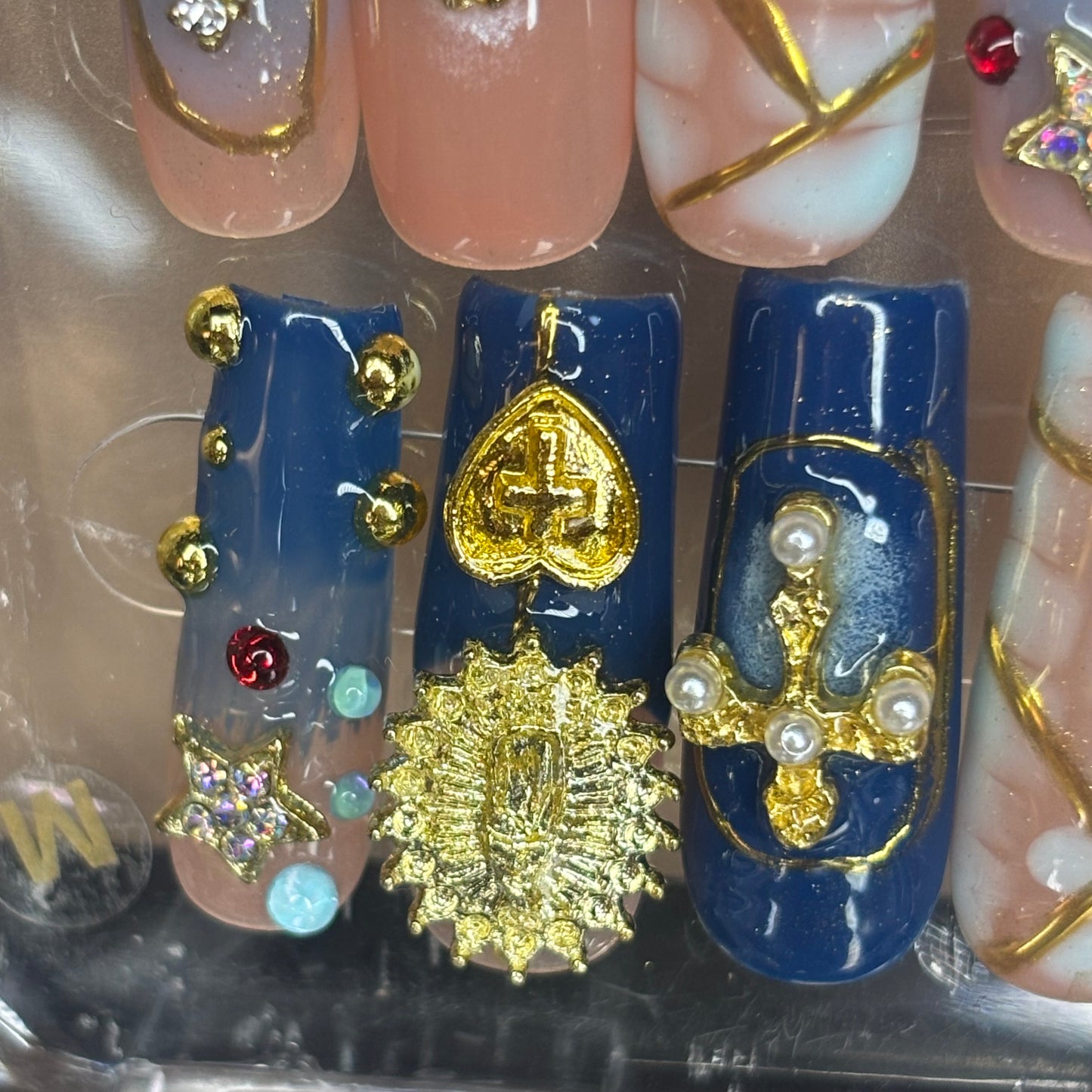 Blue and Gold Acrylic Press on Nails