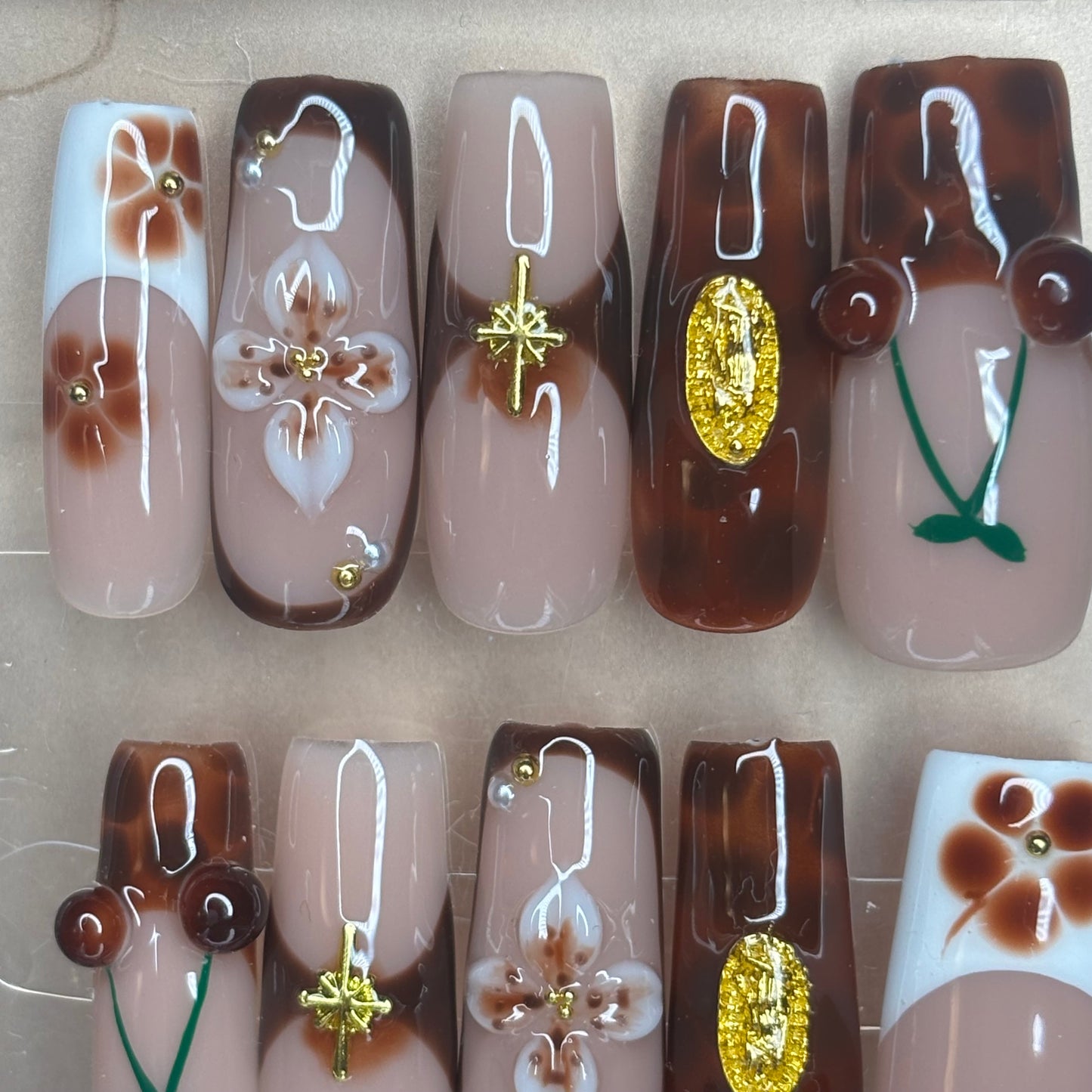 Brown Acrylic Press on Nail Set