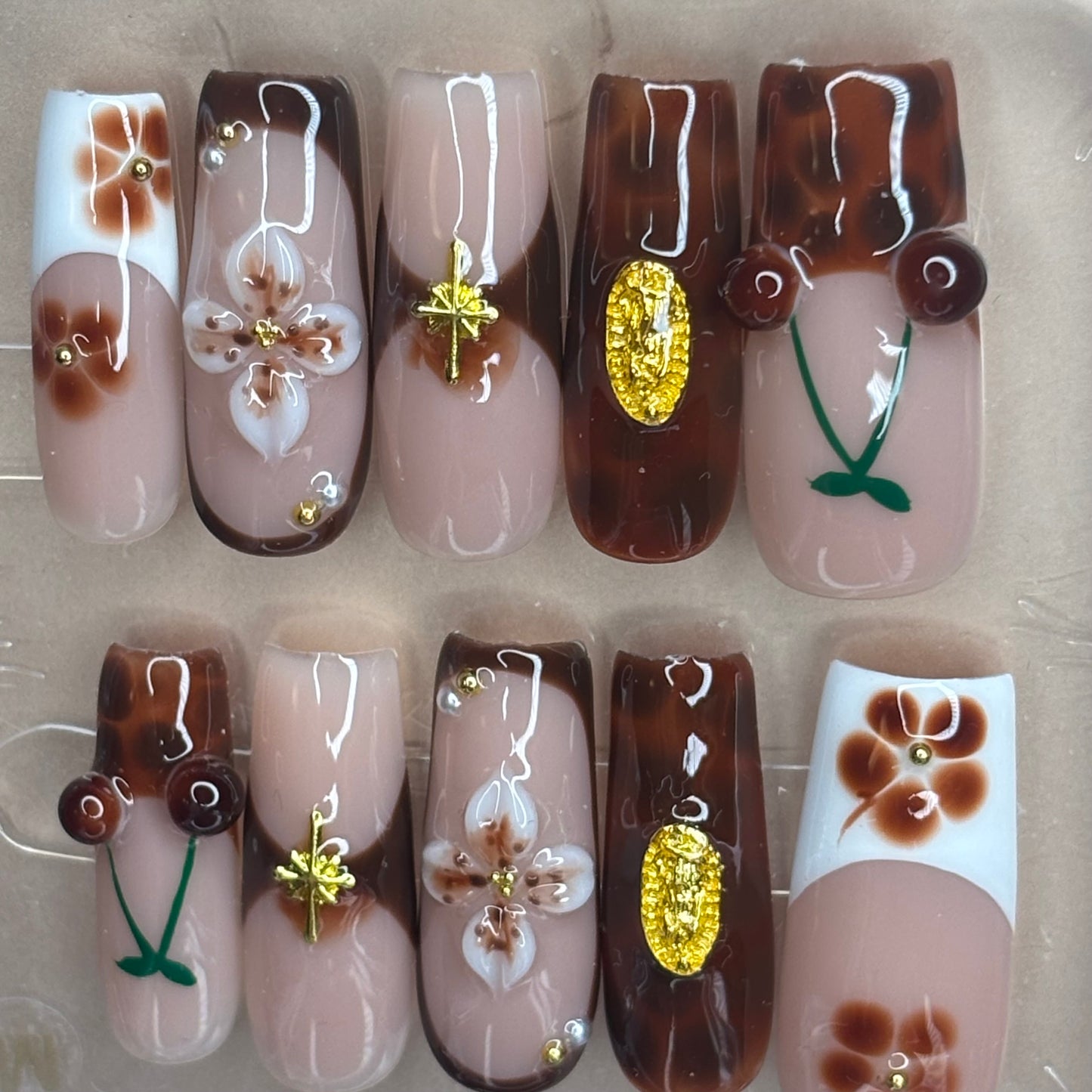 Brown Acrylic Press on Nail Set